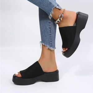 SHEIN BLACK NEW single band flatform platform slide sandals size 37